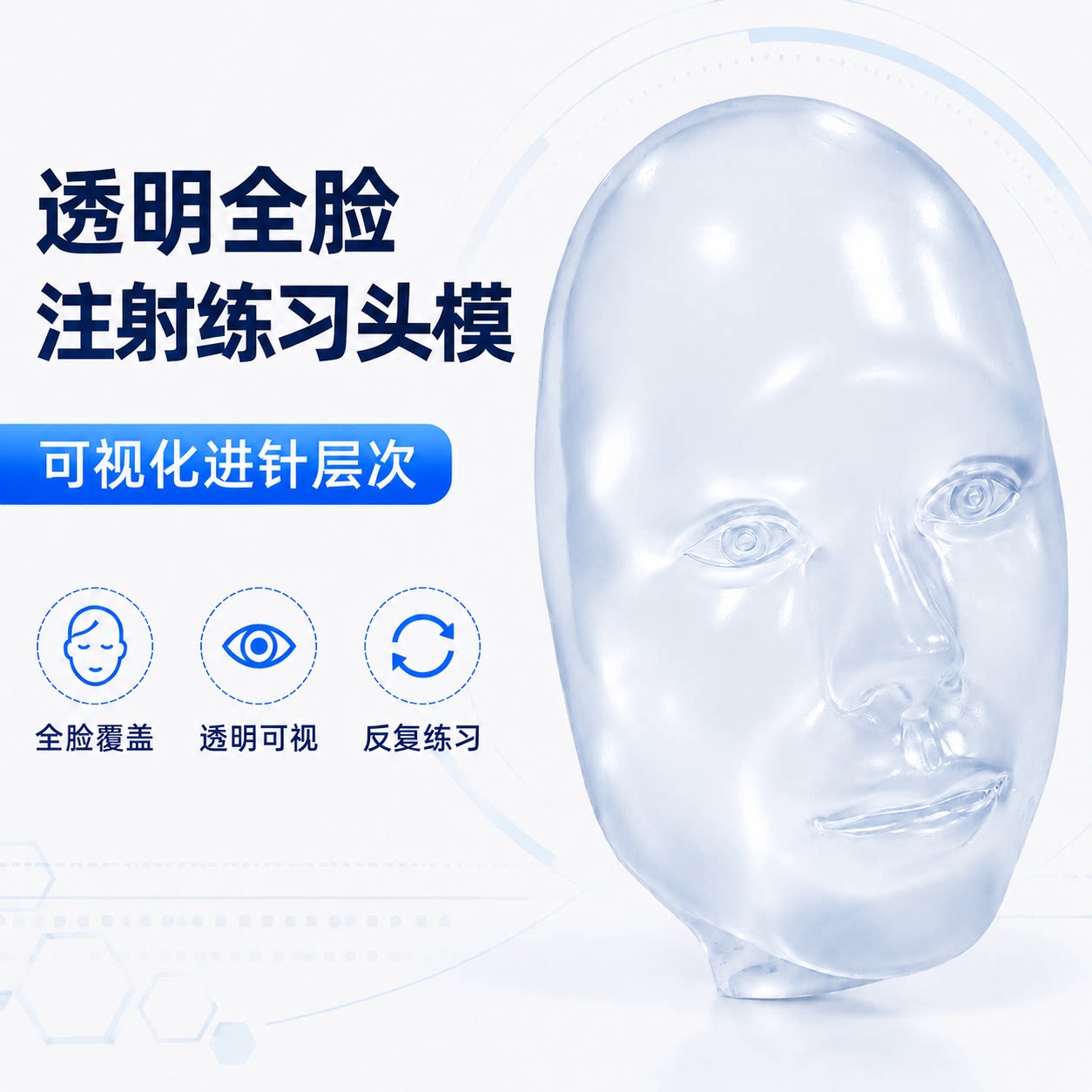 透明可视面部注射头模