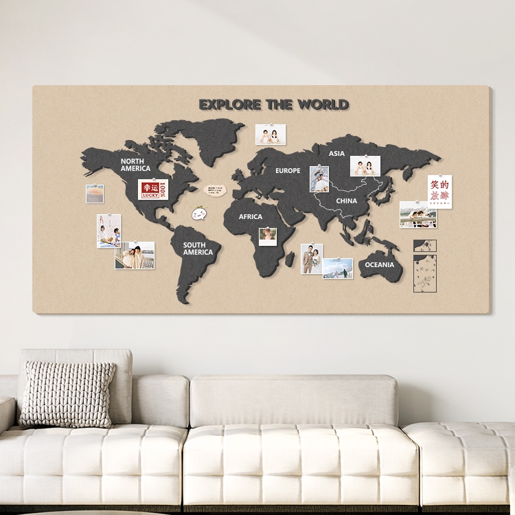 世界地图软木板照片挂画主题墙