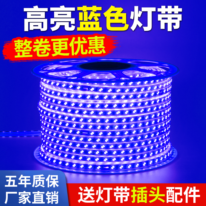 led蓝光灯带家用客厅吊顶220V蓝色灯条超亮KTV招牌灯箱装饰长条灯 家装灯饰光源 室内LED灯带 原图主图