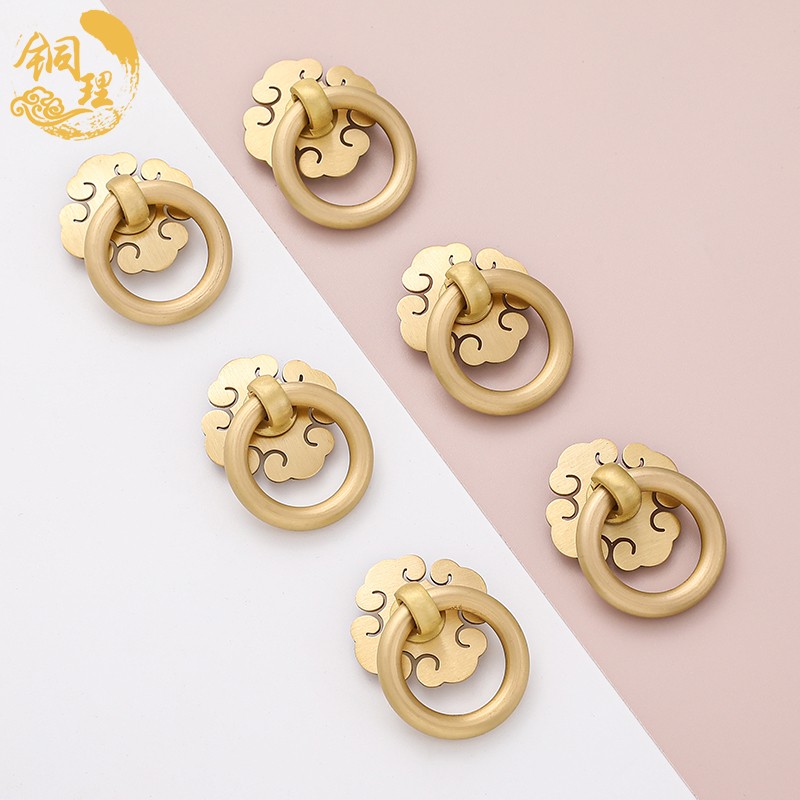 中式古典家具抽屉斗橱衣柜门纯铜拉手仿古圆环斗柜铜圆拉环铜把手