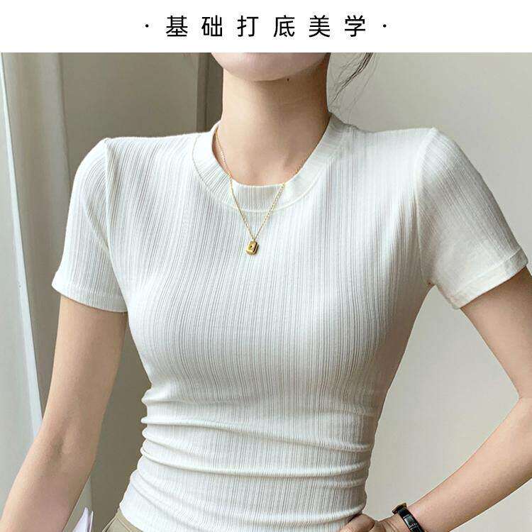 正肩短袖t恤女2026新款夏季白色独特超好看打底内搭修身显瘦上衣