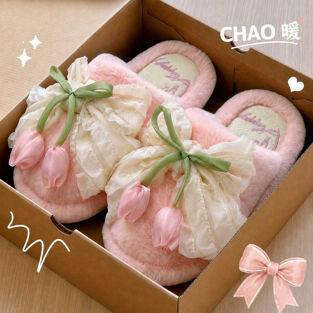 蝴蝶结棉拖鞋女款秋冬季2