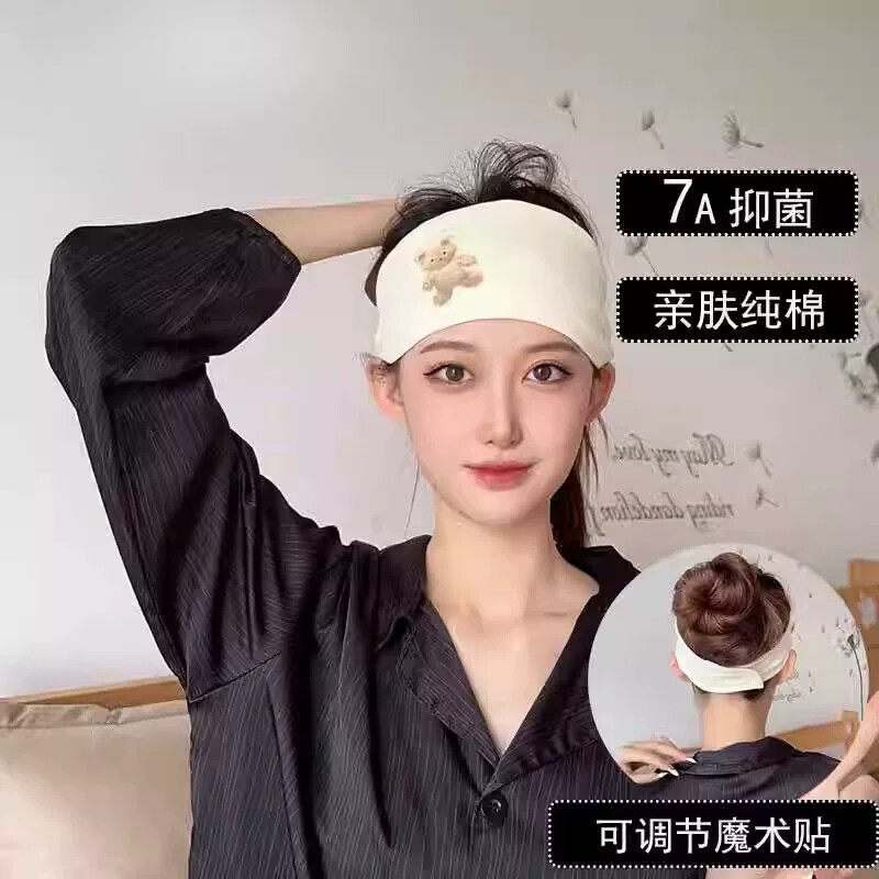 月子发带产后春夏秋孕妇纯棉不勒头大头围护额防风调节魔术贴头巾