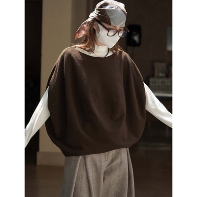 卢浮秋冬新款韩系时髦松弛感圆领连体袖宽松毛衣柔软亲肤上衣女