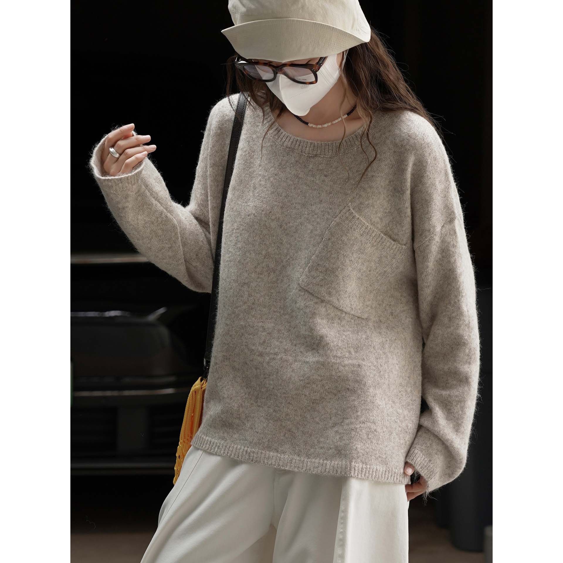 卢浮秋冬新款韩系简约慵懒感单侧口袋短款羊毛毛衣宽松亲肤上衣女,女装/女士精品,毛衣,淘宝优惠券,粉丝福利购,淘宝优惠卷