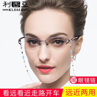 利西亚时尚老花镜女防蓝光日本进口智能多焦点双光老花眼镜远近两
