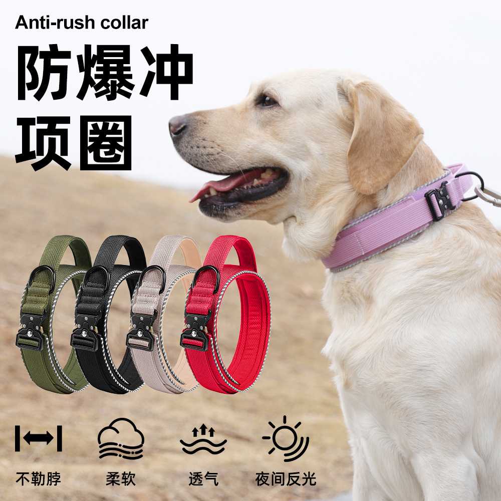 跨境热销狗狗项圈带反光狗脖圈防挣脱可提握中大型犬宠物项圈现货