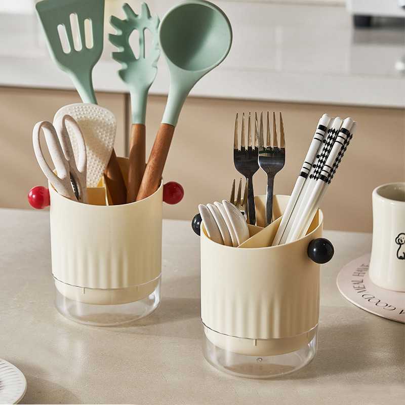 【糖豆】圆形筷子筒可沥水分格筷篓家用厨房餐具勺子筷子收纳盒