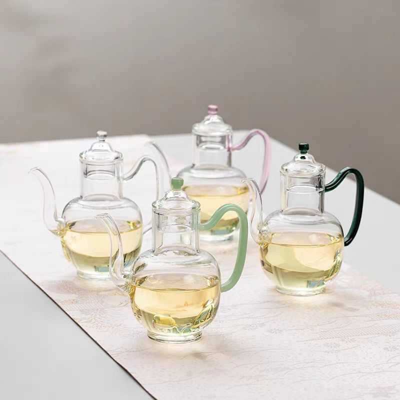 仿宋手执壶高硼硅玻璃茶壶鸿喜壶耐高温家用透明泡茶壶复古风