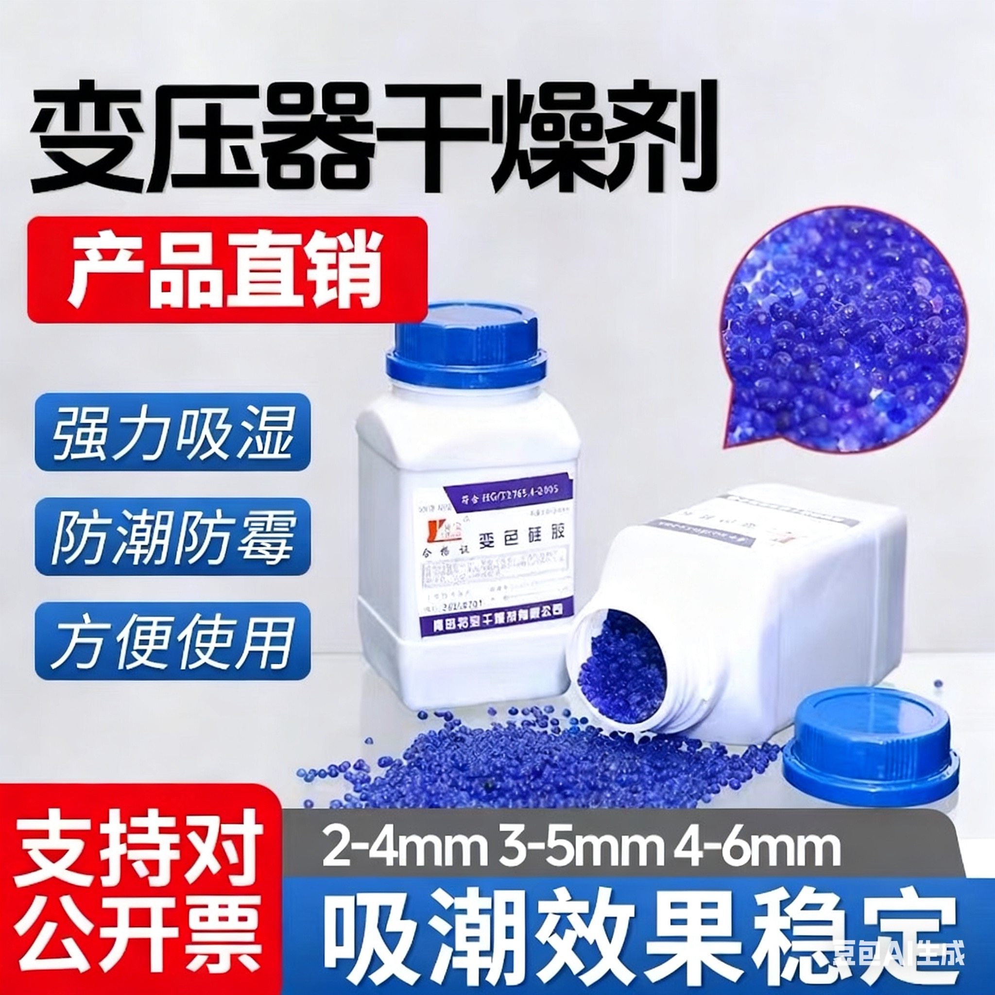 裕宝变色硅胶实验室蓝色干燥剂500g电子乐器变压器大颗粒吸湿防潮