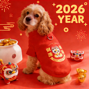 可卡狗狗2026新年衣服红色喜庆加厚小狗马年防脏冬装小型犬春节