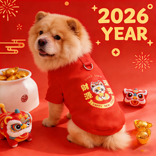 松狮犬狗狗2026新年衣服红色喜庆马年宠物漂亮外出防脏冬装加厚