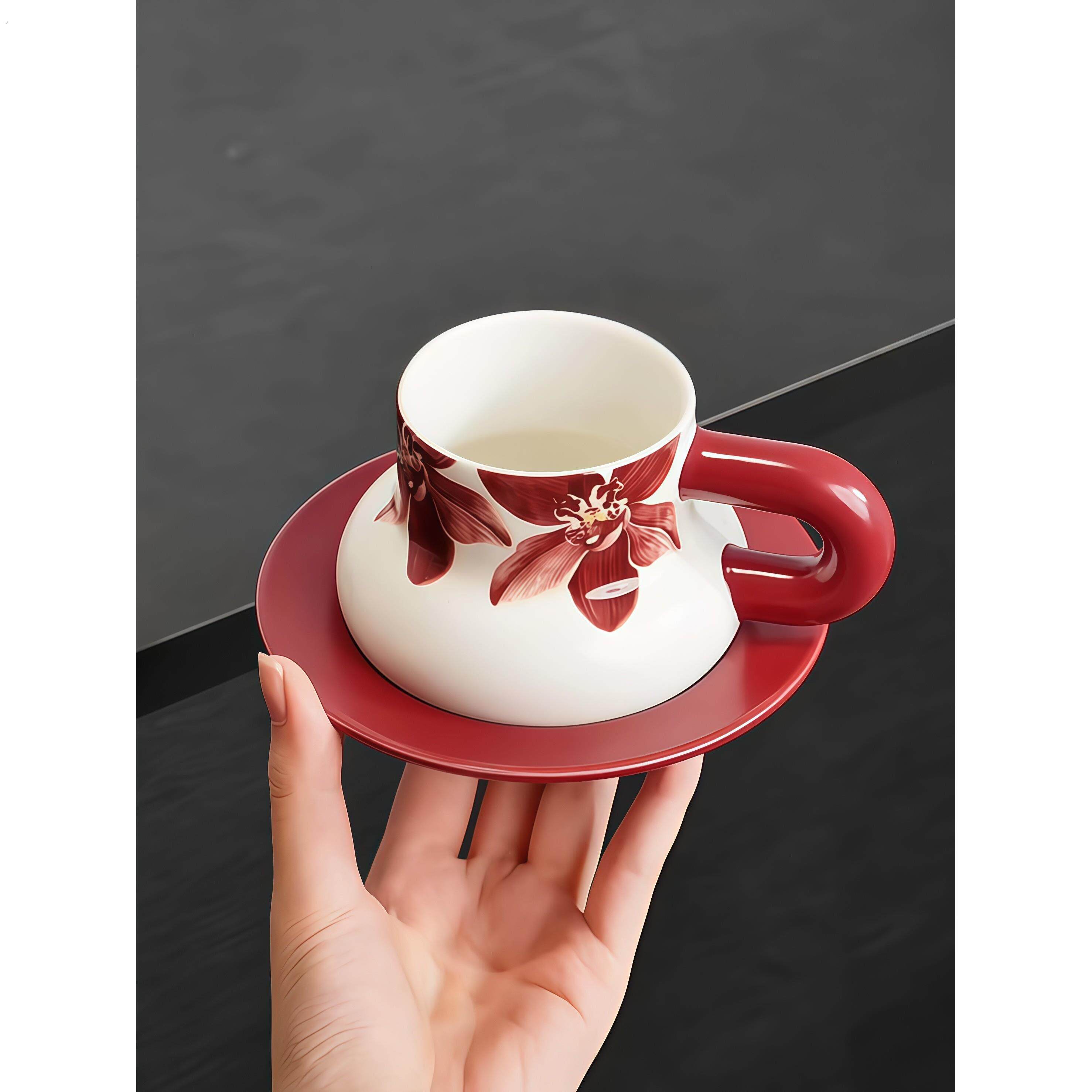 绝美中国风!国画哑光陶瓷杯女士咖啡杯套装高端轻奢马克杯送礼物