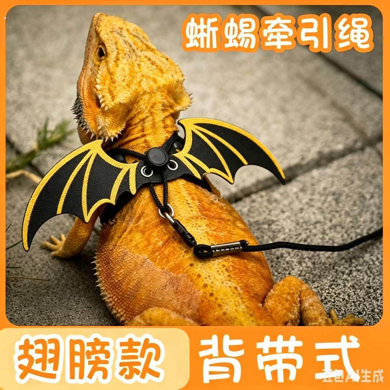 爬虫蜥蜴牵引绳鬃狮蜥蓝舌外出牵引带遛蜥蜴绳爬宠牵绳带翅膀背带