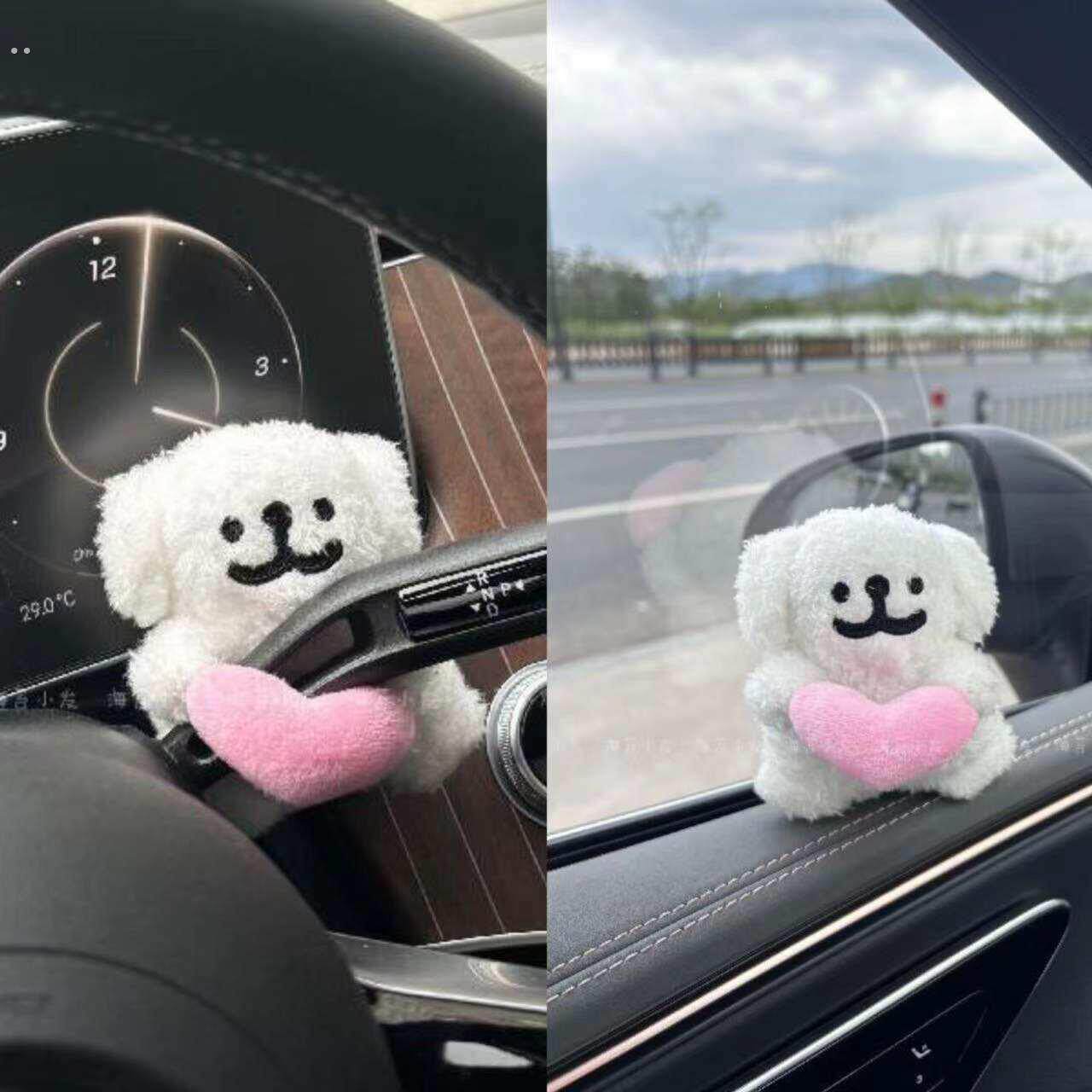 毛绒线条爱心小狗汽车怀挡车载装饰品转向灯雨刮器装饰车内好物