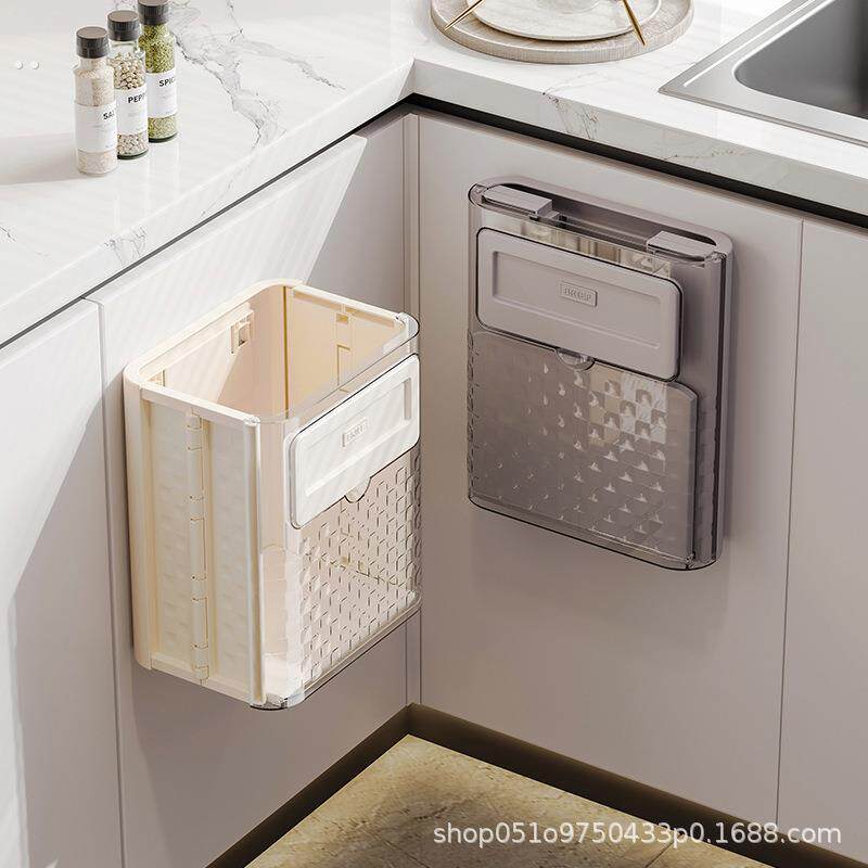 家用厨房壁挂式垃圾桶可折叠餐厨垃圾桶大口透明柜门悬挂垃圾箱