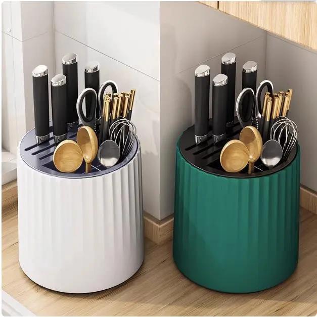 厨房旋转刀架置物架台面多功能筷子筒刀架一体收纳盒家用菜刀架子