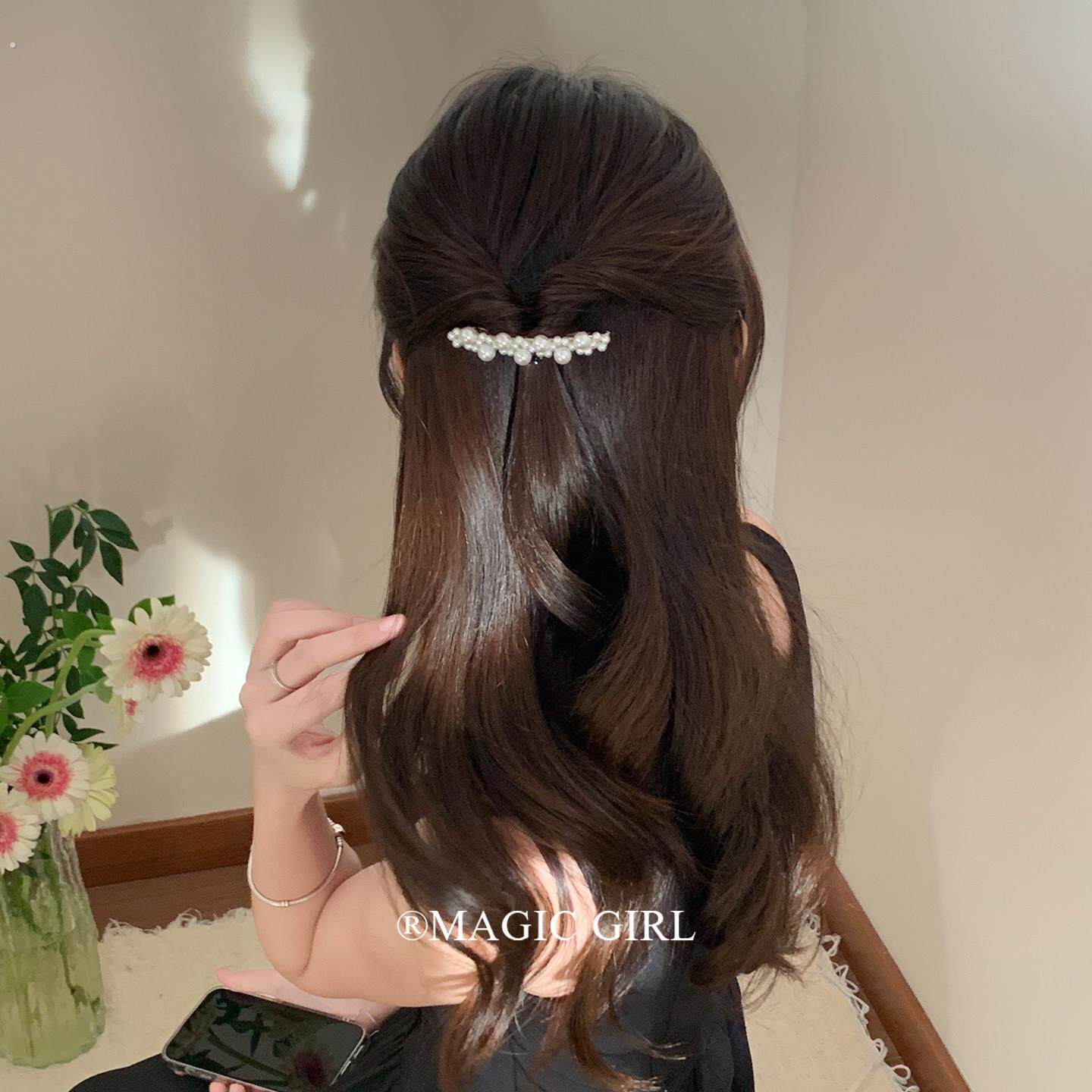 高级轻奢珍珠发夹女新款半扎发头饰一字夹精致发夹夹子弹簧发夹发