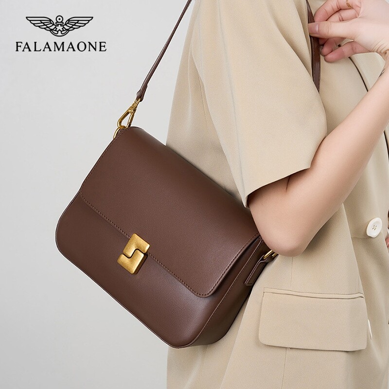 falamaone真皮女包2025新款斜挎包女士包包通勤单肩豆腐包小方包