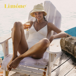 Limone吊带连体泳衣聚拢露背遮肚显瘦女士度假白色泳装 度假温泉