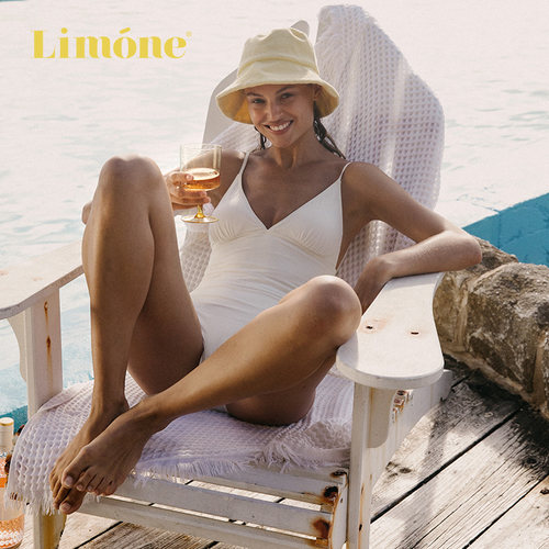 Limone露背连体泳衣吊带白色泳装