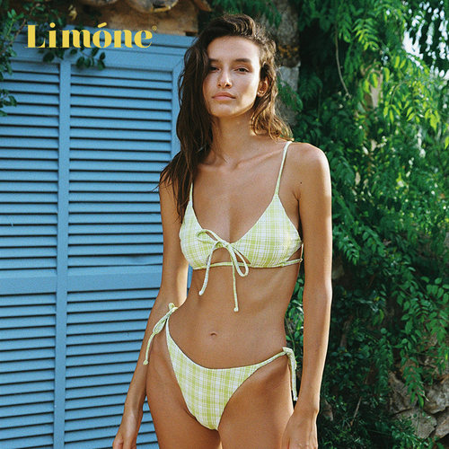 Limone分体绿色比基尼镂空小设计