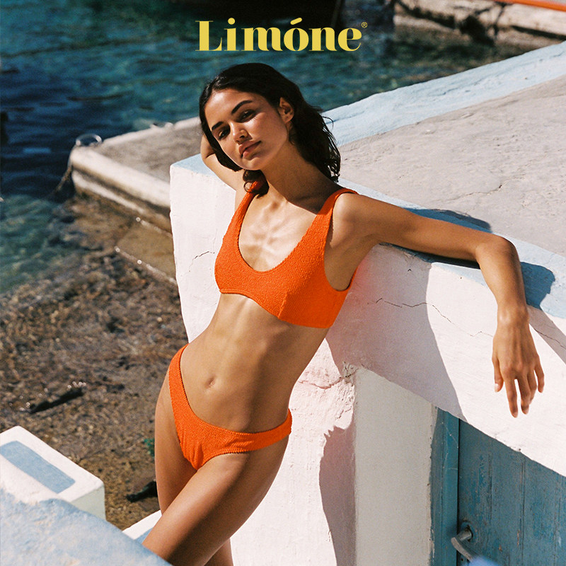 Limone橘色比基尼泳衣海边度假风图片