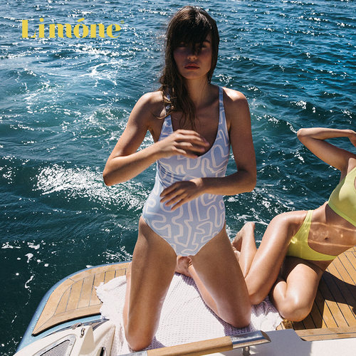 Limone宽肩带女连体泳衣V领
