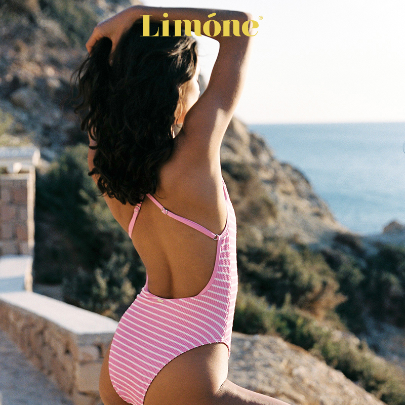Limone粉色连体泳衣高端海边度假