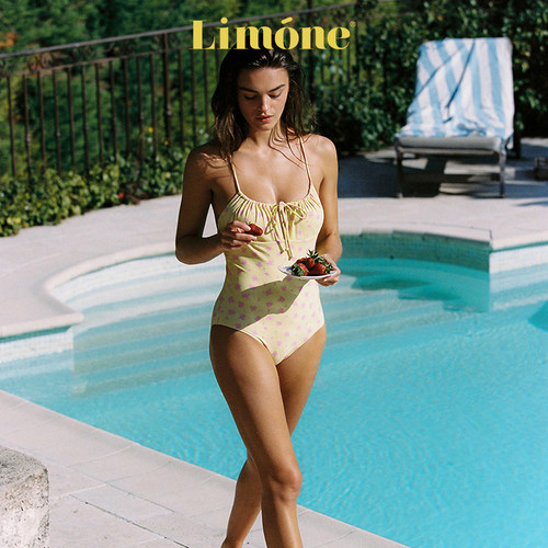 Limone高级感黄色连体泳衣度假风