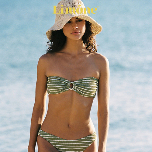 Limone绿色分体泳衣比基尼度假风