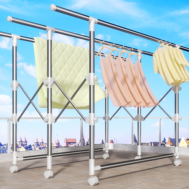 不锈钢收纳晾衣架落地折叠晒被子
