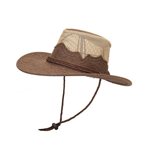 复古西部牛仔帽带网透气宽檐遮阳帽防晒帽旅行度假男女cowboy hat