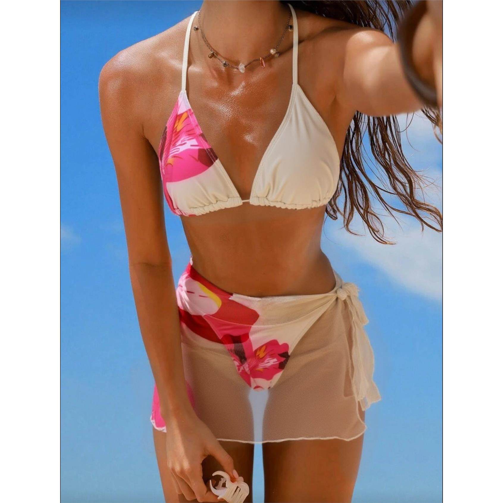 印花三件套比基尼可调节