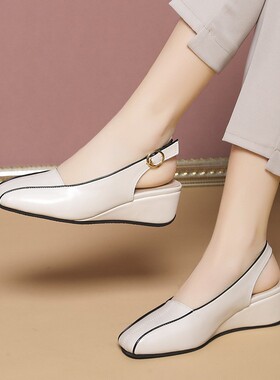 leather Women Shoes Heels For Summer Sandals Wedge platform