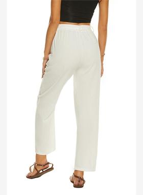 plus size pants for fat women waist tie casual trousers 2024