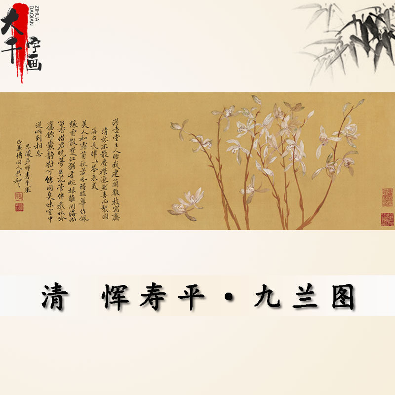 清代恽寿平九兰图艺术高清微喷复制品写意水墨兰花宣纸字画心无框