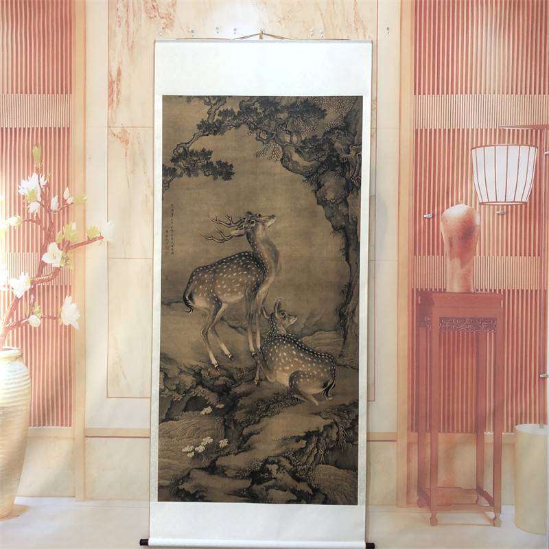 清 沈铨 受天白禄图 名家动物鹿国画立轴微喷复制装饰画学习临摹