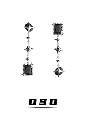 原创黑色芒星长款耳环2025年新款简约时尚酷耳饰高级感十字架耳钉