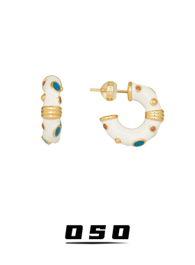 孟子义同款Oups点缀维纳斯白色珐琅小圆圈圈耳环女C字形耳钉百搭