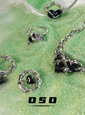 糖衣炮弹黑色荆棘爱心耳环原创小众设计高级感耳饰杨超越同款耳钉