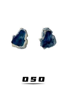 《漂泊的海》异形不规则晕染蓝色海洋耳环个性简约冷淡风耳钉耳夹