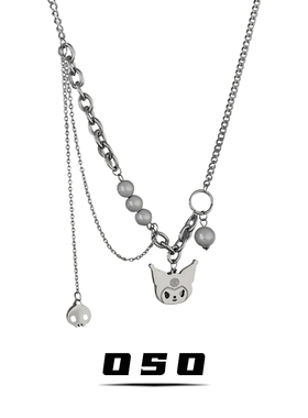 库洛米反光珍珠项链女ins嘻哈小众钛钢不掉色锁骨链配饰