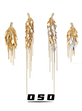 复古长款麦穗流苏耳钉设计风格个性夸张高级感耳饰