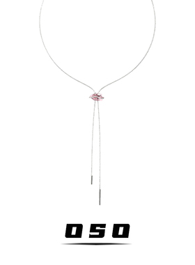 桃花晶石抽绳项链锁骨链轻奢小众设计男女款秋冬高级感长款毛衣链