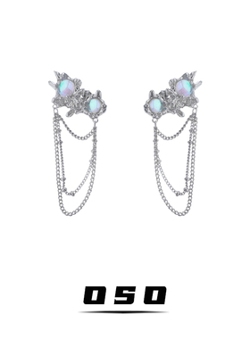 月光石流苏链条耳环轻奢小众设计高级感s925银针耳钉长款耳饰耳夹