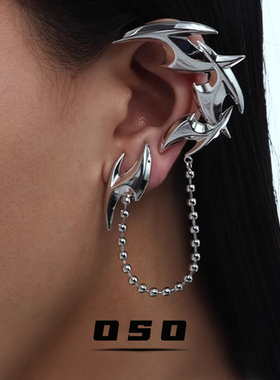 赛博朋克飞镖流苏耳挂机械风耳饰s925银针凹造型耳夹耳环男女