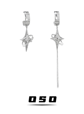 原创星体流苏链条耳环小众设计感个性不对称十字架珍珠星芒耳钉饰