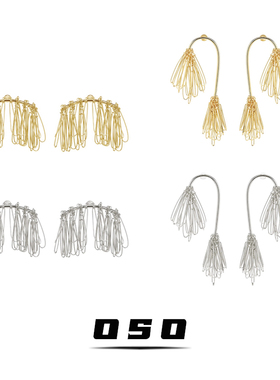 原创设计欧美金色流苏松针夸张大耳饰手工夸张独特耳饰小众耳钉女