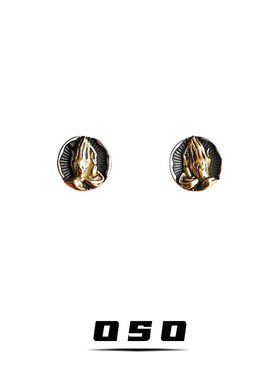 祈祷之手纯银耳钉复古做旧风ins小众设计感嘻哈耳饰品男女欧美潮